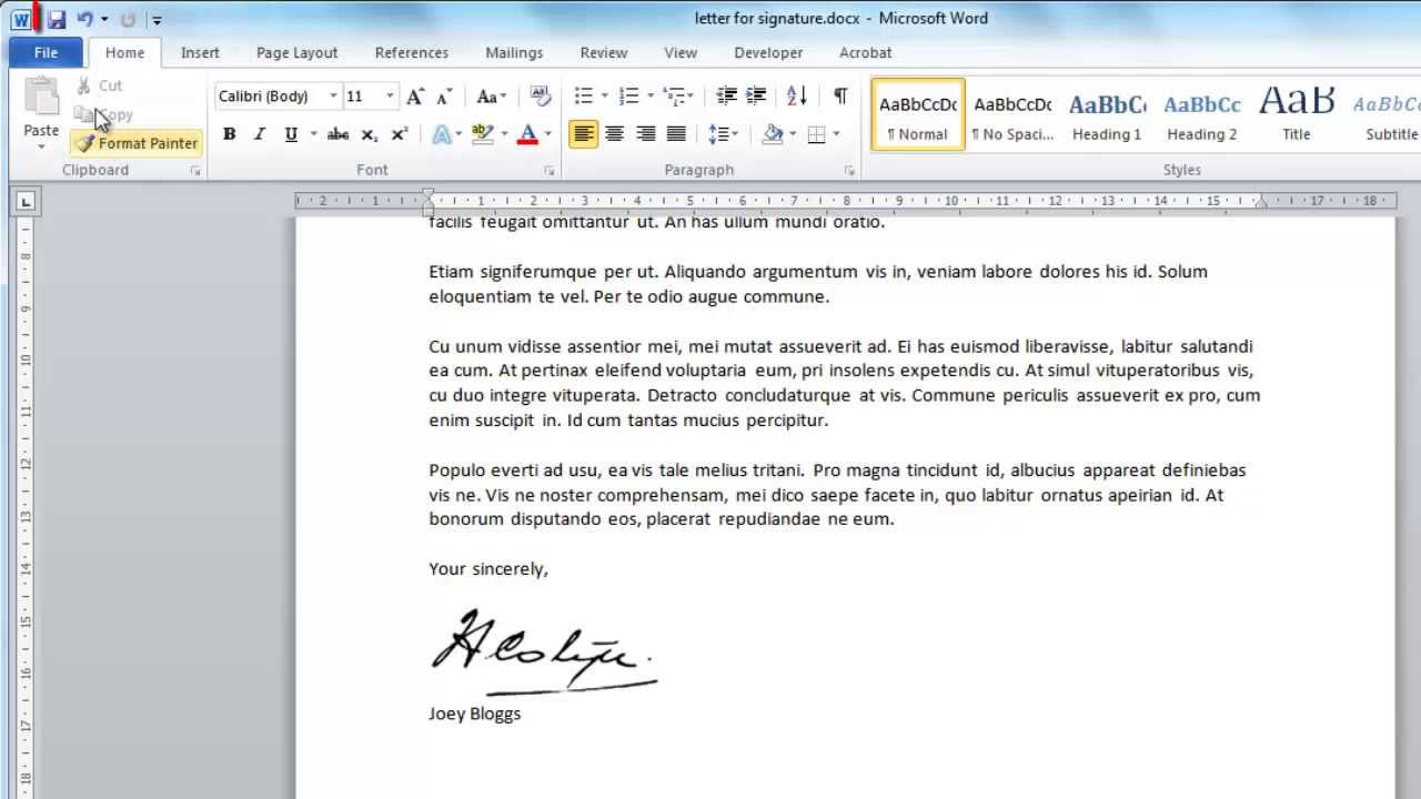 how insert signature line in word for mac